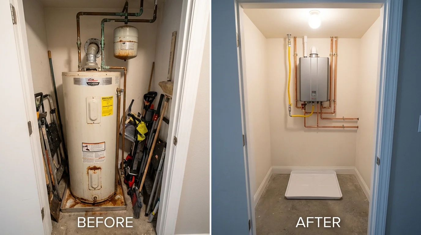 Tank water heater versus wall-mounted tankless unit comparison for Clairton, PA homeowners