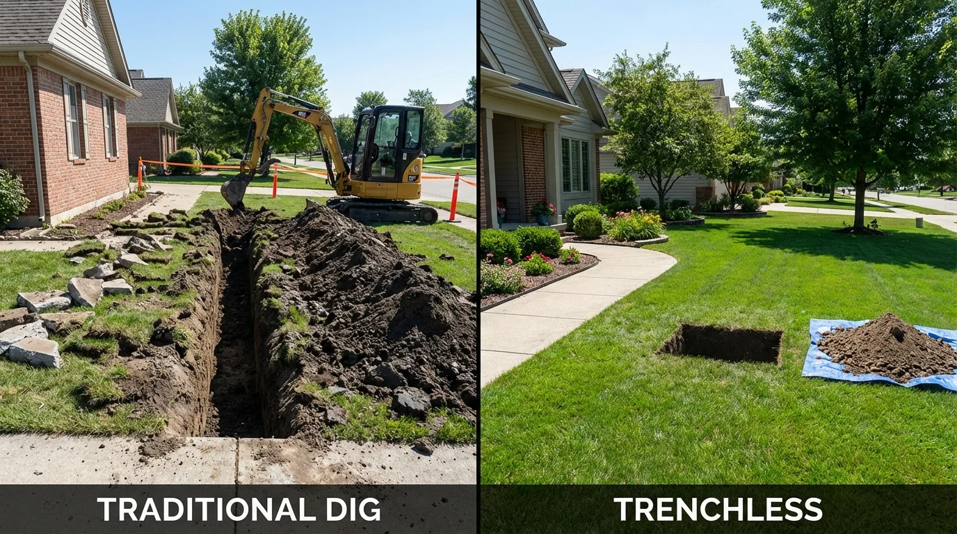 Trenchless sewer repair with minimal yard damage versus traditional excavation in Clairton, PA